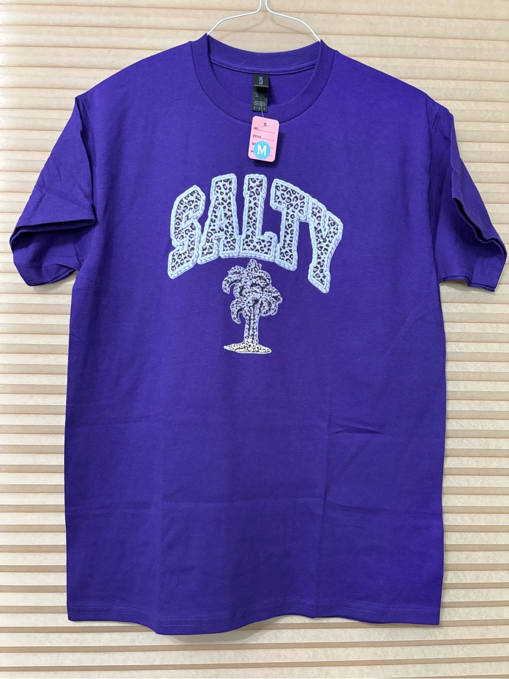 SPECIAL NEW Purple 'Salty' Graphic Tee with Leopard Letters size Medium